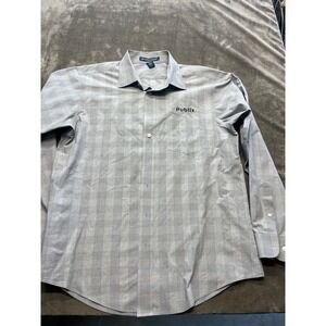 Devon & Jones Mens L/G Button Down Shirt Long Sleeve Plaid Pubix Work Uniform